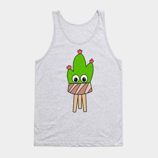 Cute Cactus Design #302: Prickly Pear With Flowers In Wood Planter Tank Top